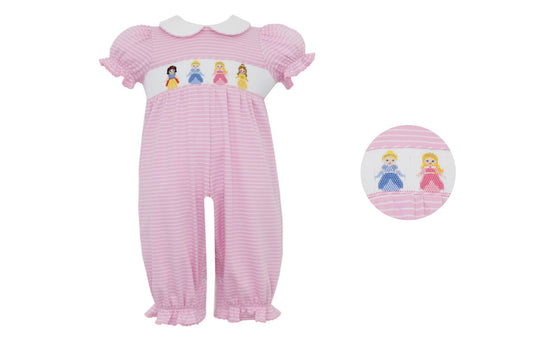 PRINCESSES - Pink knit stripe girl's long bubble S/S