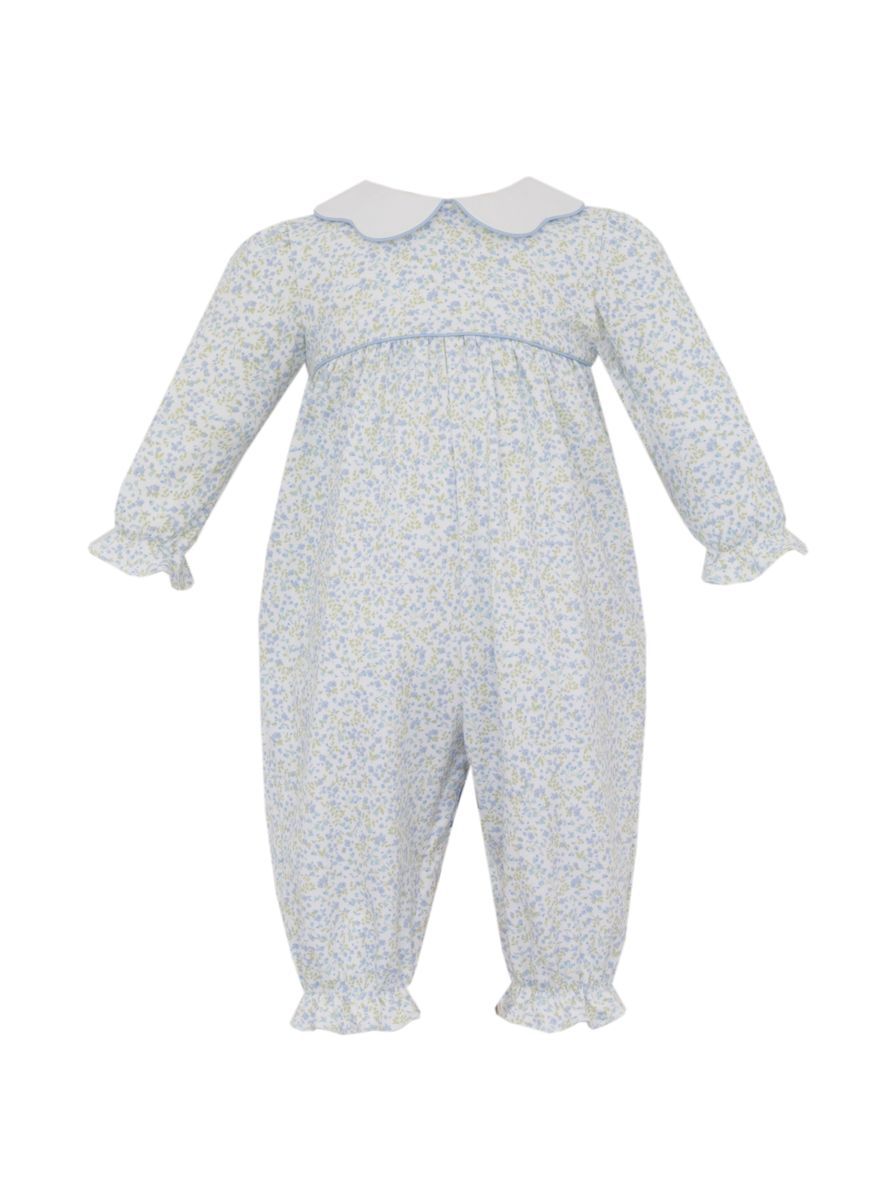 CAROLINE - Tiny Blue Floral knit long romper **PRESALE-SHIPS MID SEPTEMBER**