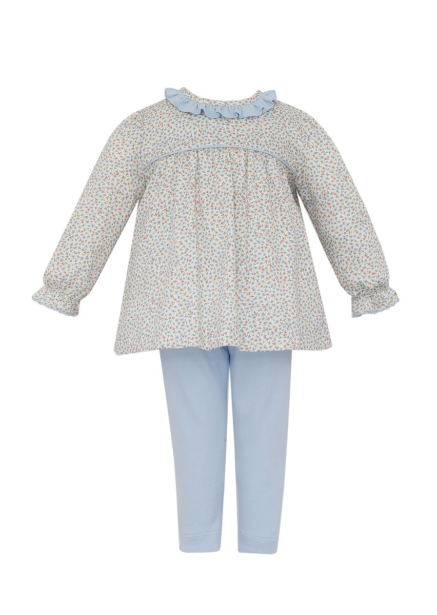 Lt.blue Tunic set w/orange print top w/ blue knit leggings **PRESALE-SHIPS MID SEPTEMBER**