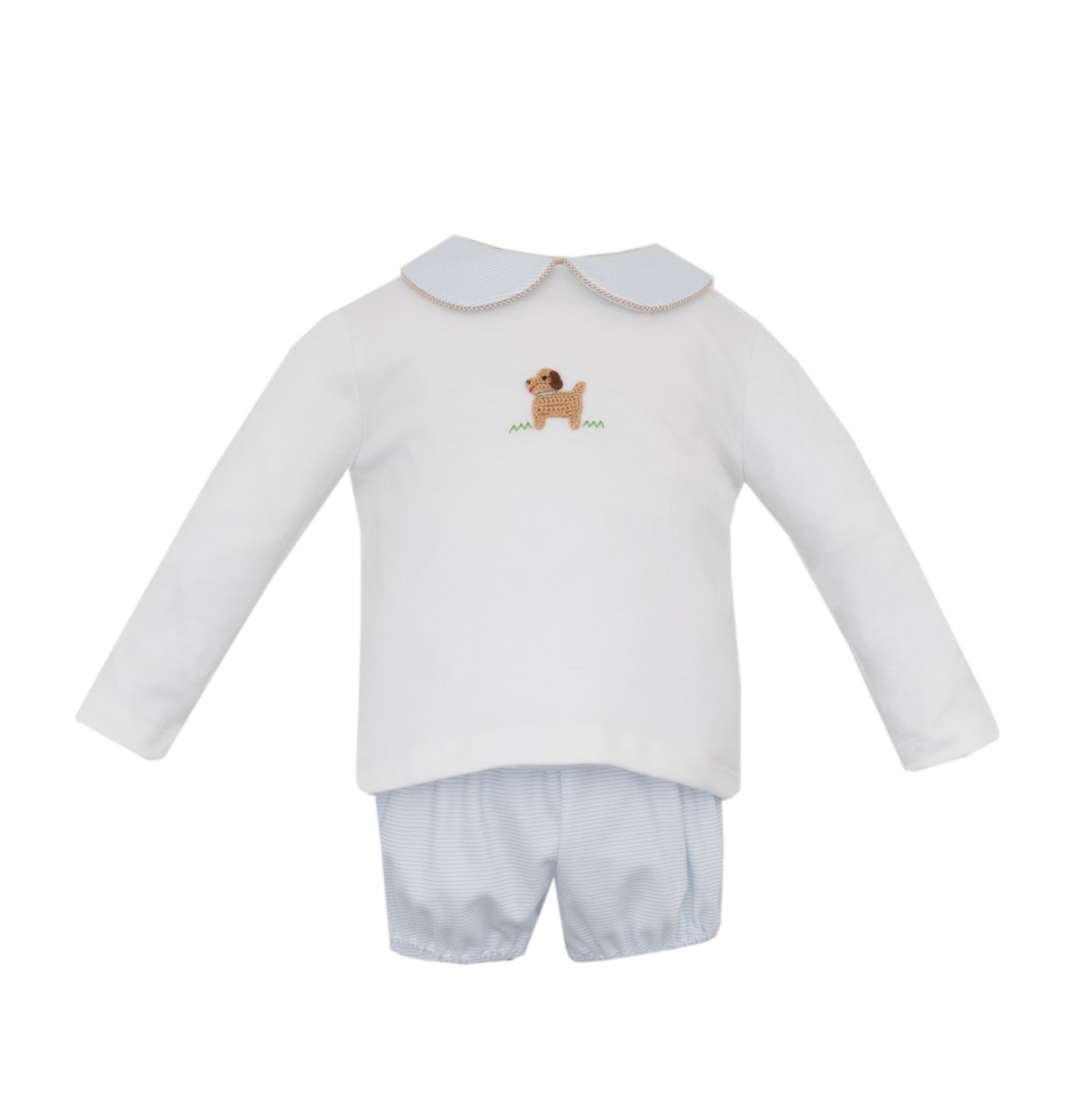 PUPPIES BOY´S - Lt. blue knit stripe Boy's Diaper set **PREORDER- SHIPS MID AUGUST**