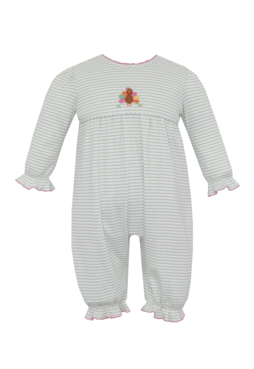 TURKEY- Girls Green Stripe Knit Romper **PRESALE-SHIPS MID SEPTEMBER**