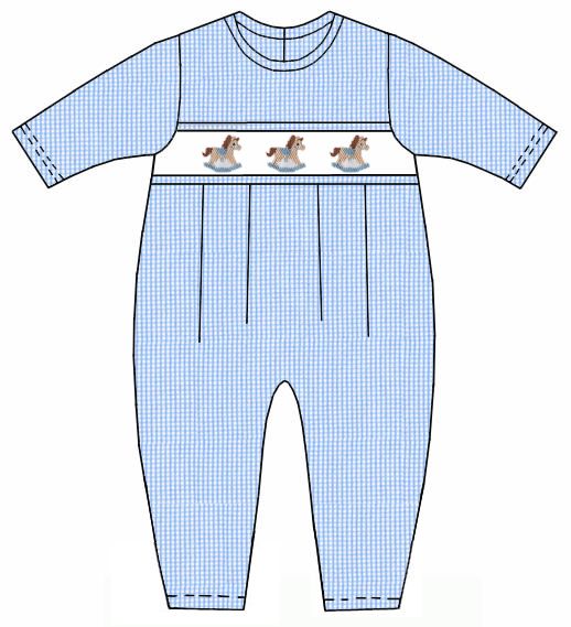 ROCKING HORSE - Blue check boy's romper **PRESALE-SHIPS MID SEPTEMBER**