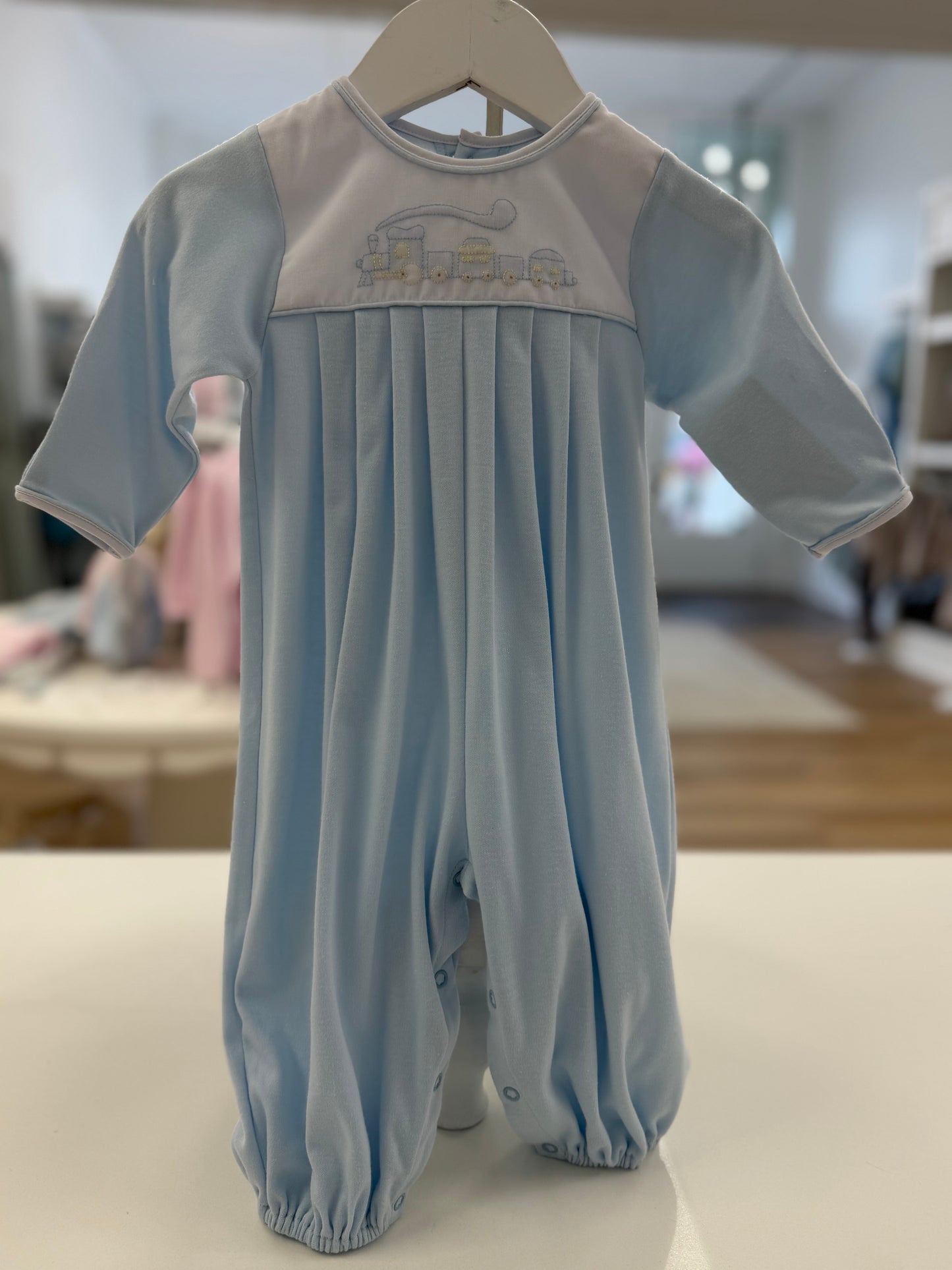 Blue Knit Longall with Hand Embroidered Train