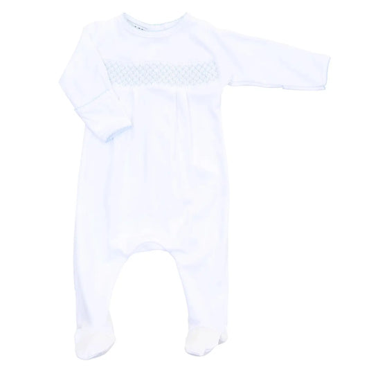 Solid Essentials White Blue Smocked Footie