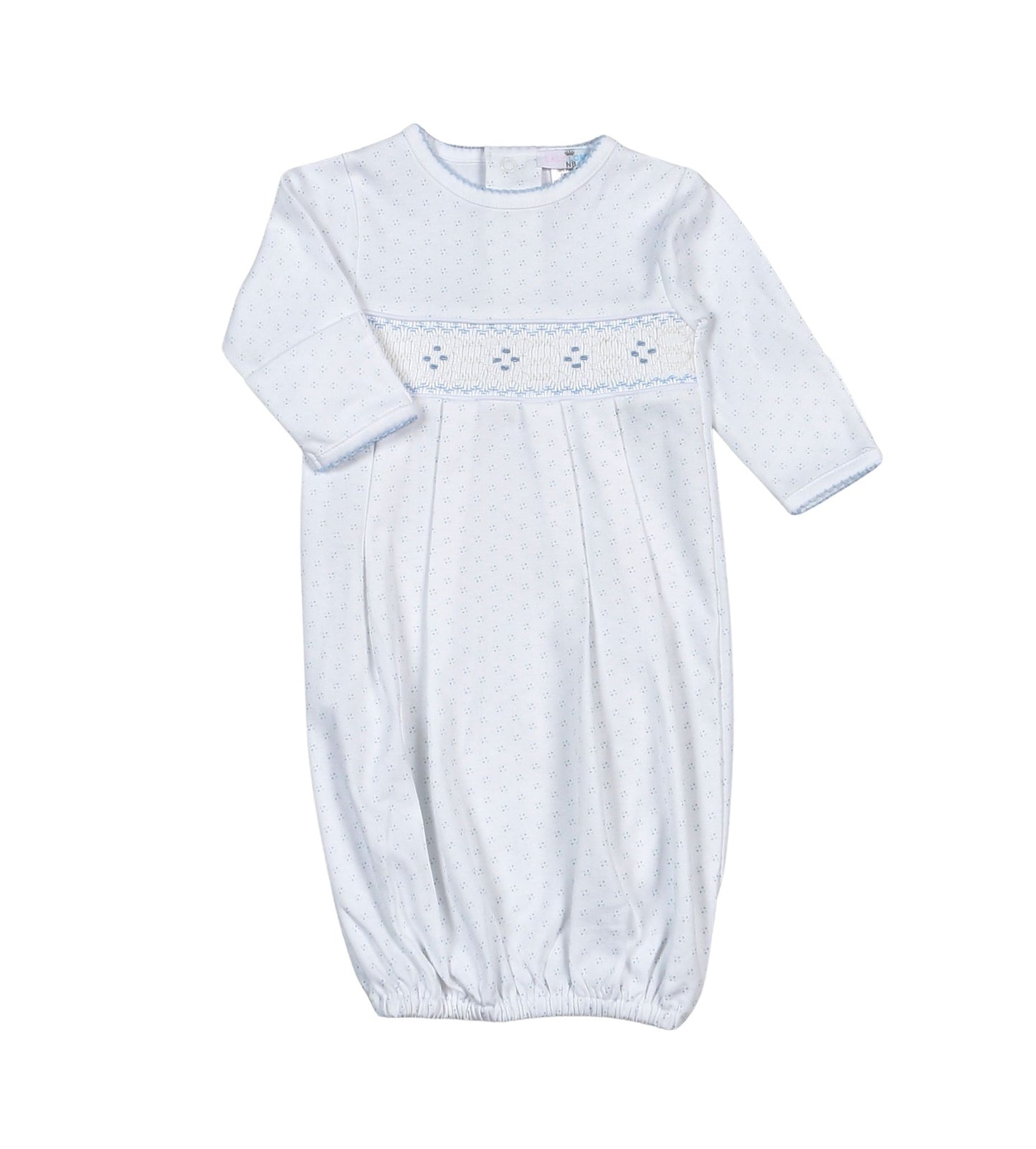 George Blue Dots Hand Smocked Pima Gown