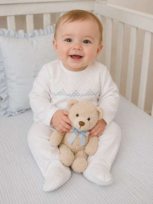White/Blue Fully Smocked Footie
