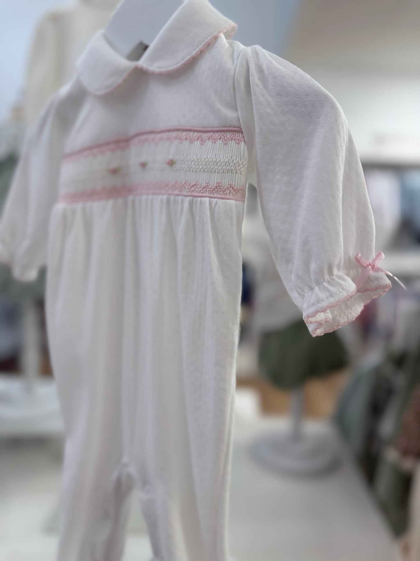 Sweet baby girl white jacquard footie