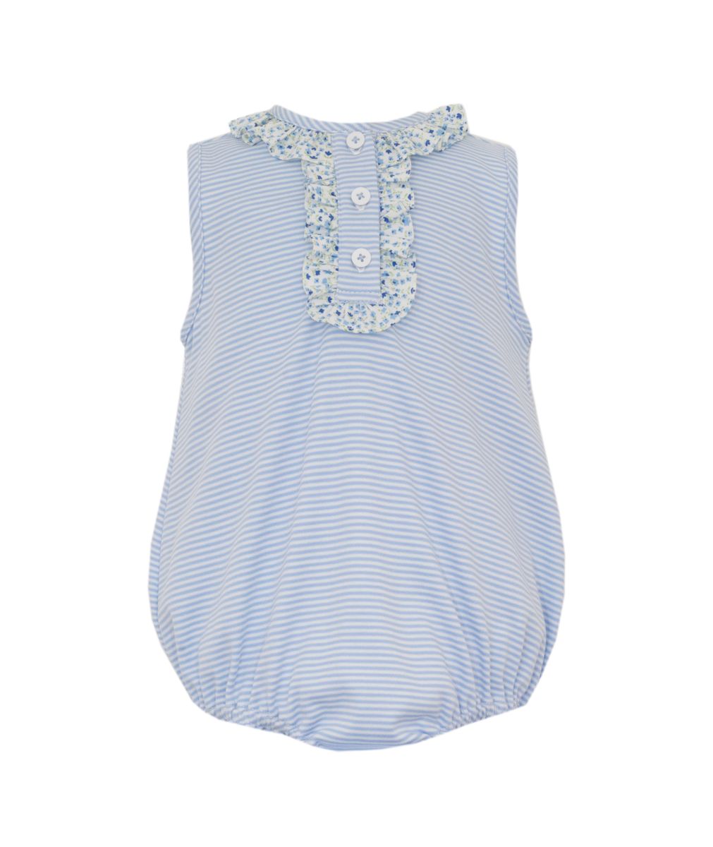 Blue Stripe Bubble with Blue Floral Ruffles