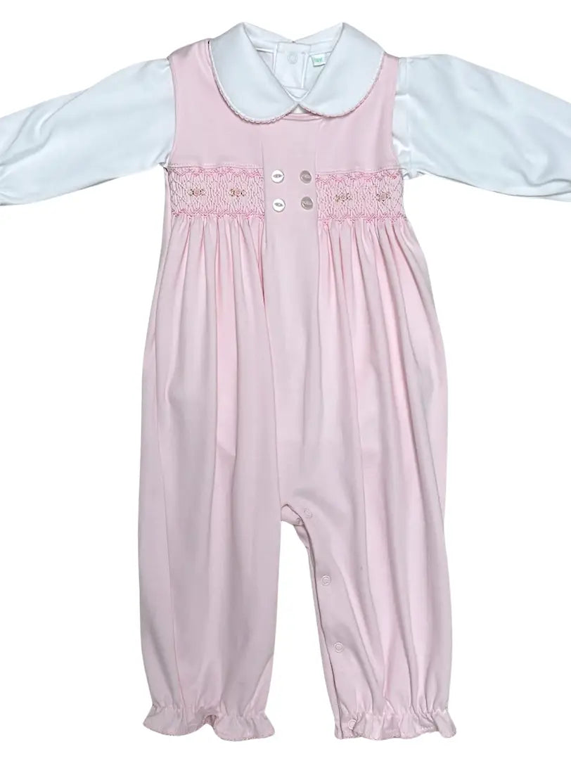 Little Threads-Pink Smocked Overall Set