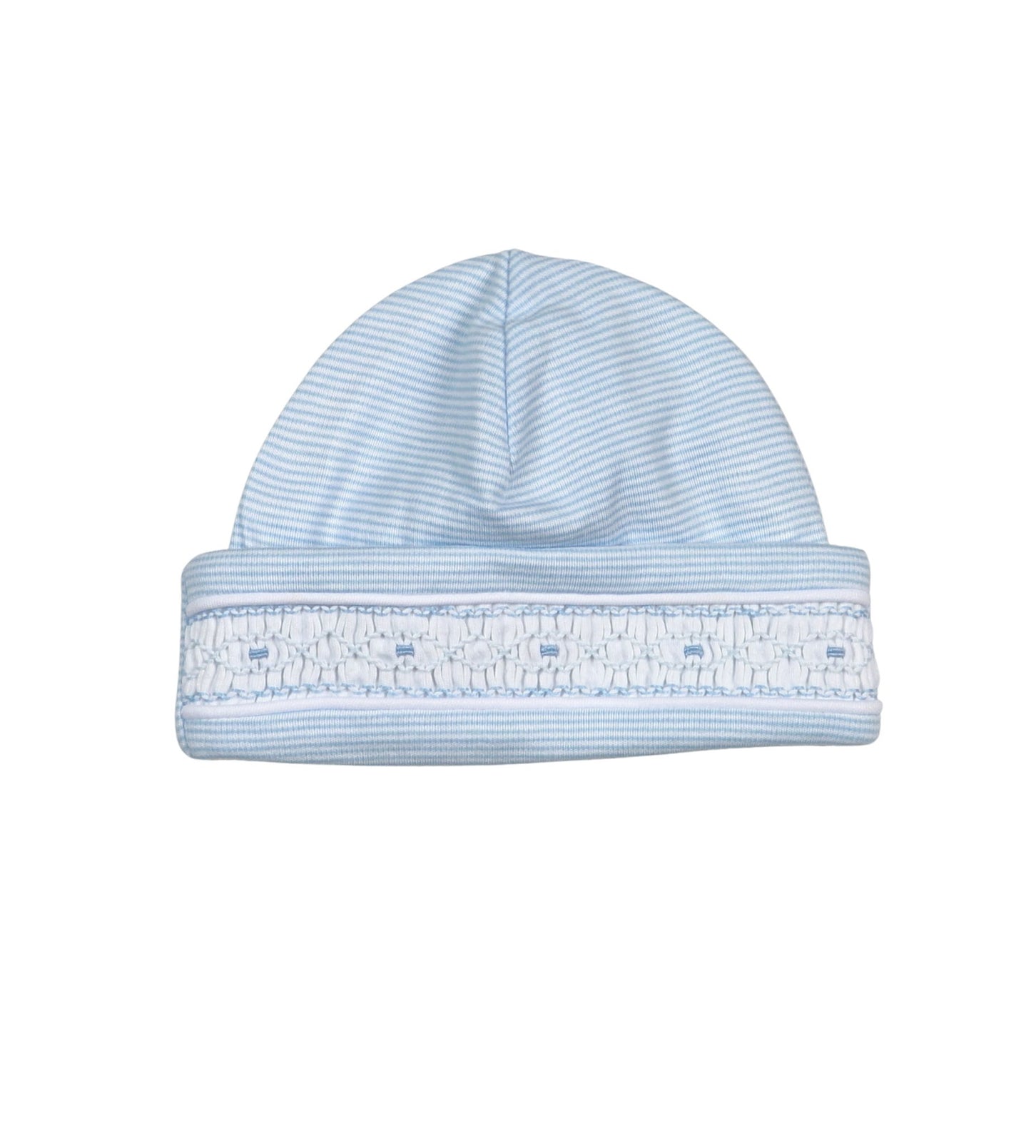 George Blue Stripes Hand Smocked Pima Beanie