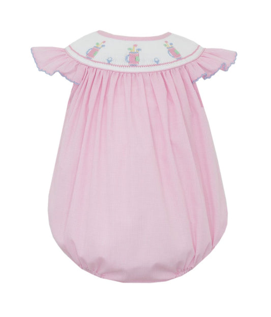 Golf Smocked Bubble - Angel Sleeve Woven Microcheck Pink