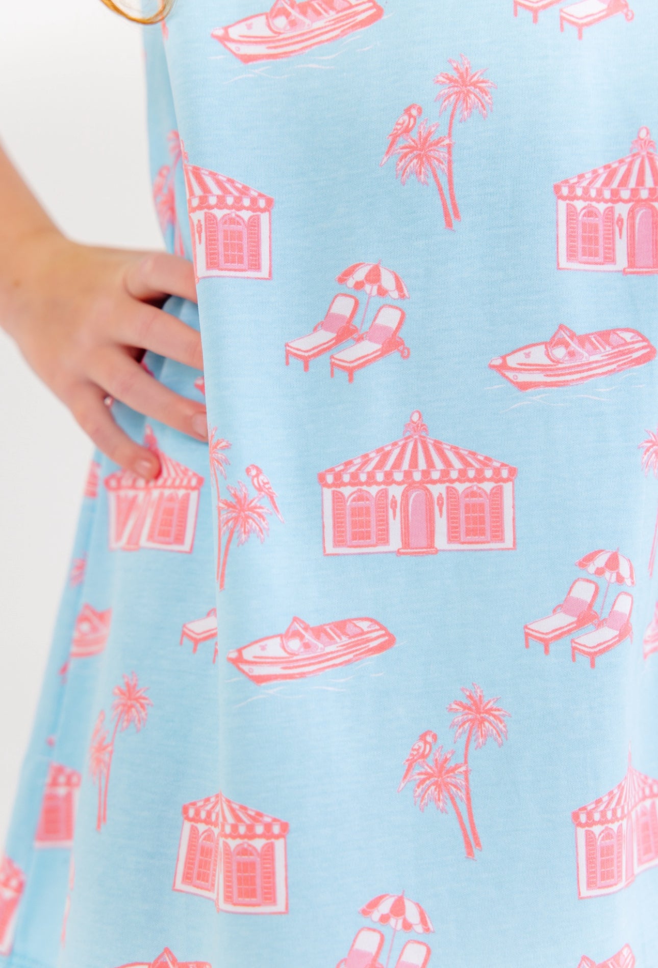 Angel Sleeve Polly Play Dress- Pima- Parrot Cay Canopy/Sand Pearl Pink