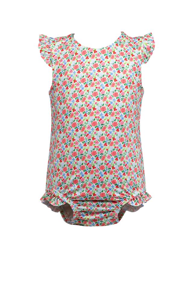 Girls One Piece Tank Swim - Geranium