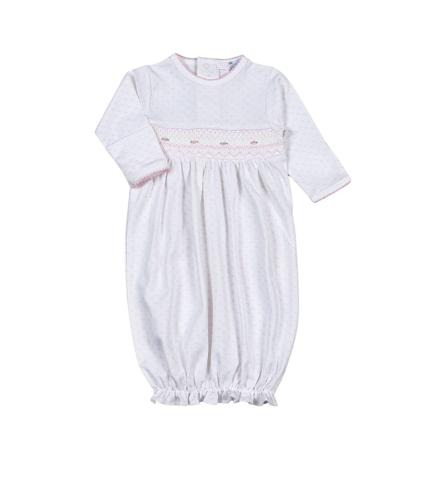 Sally Pink Dots Hand Smocked Pima Gown