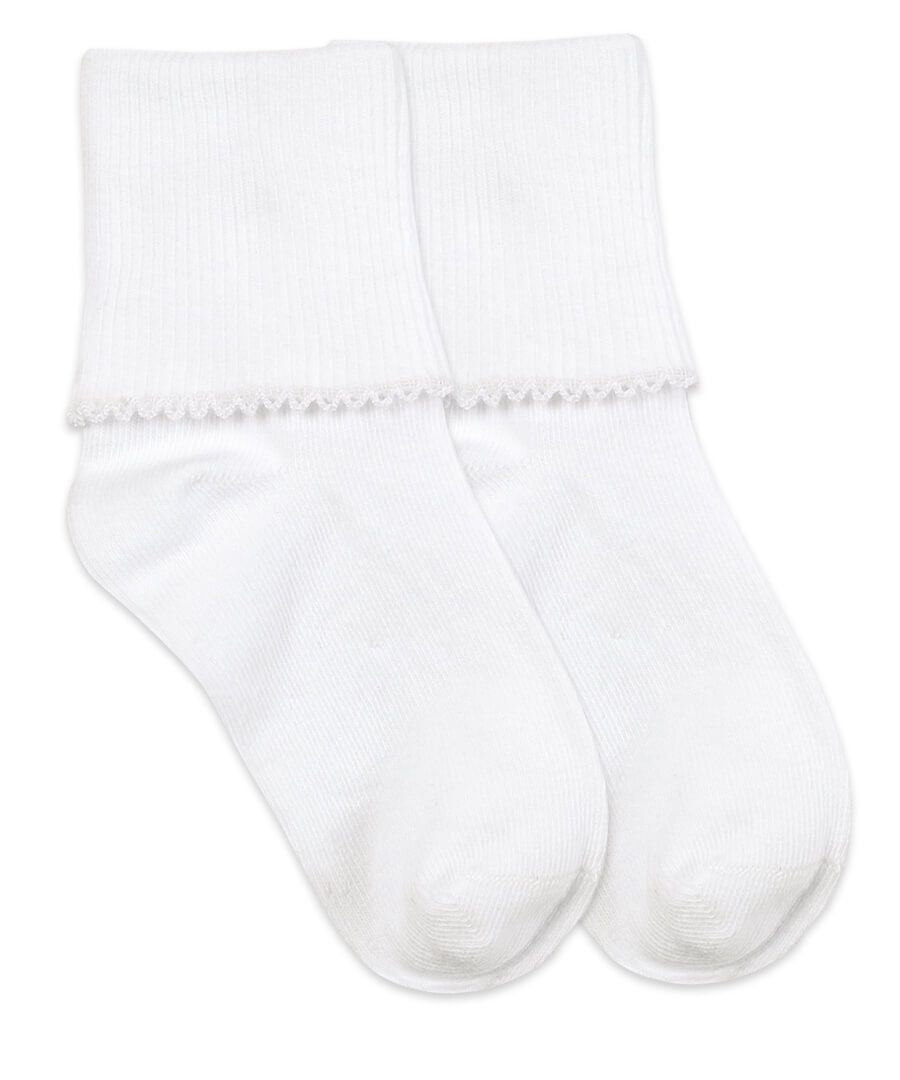White Tatted Edge Turn Cuff Sock