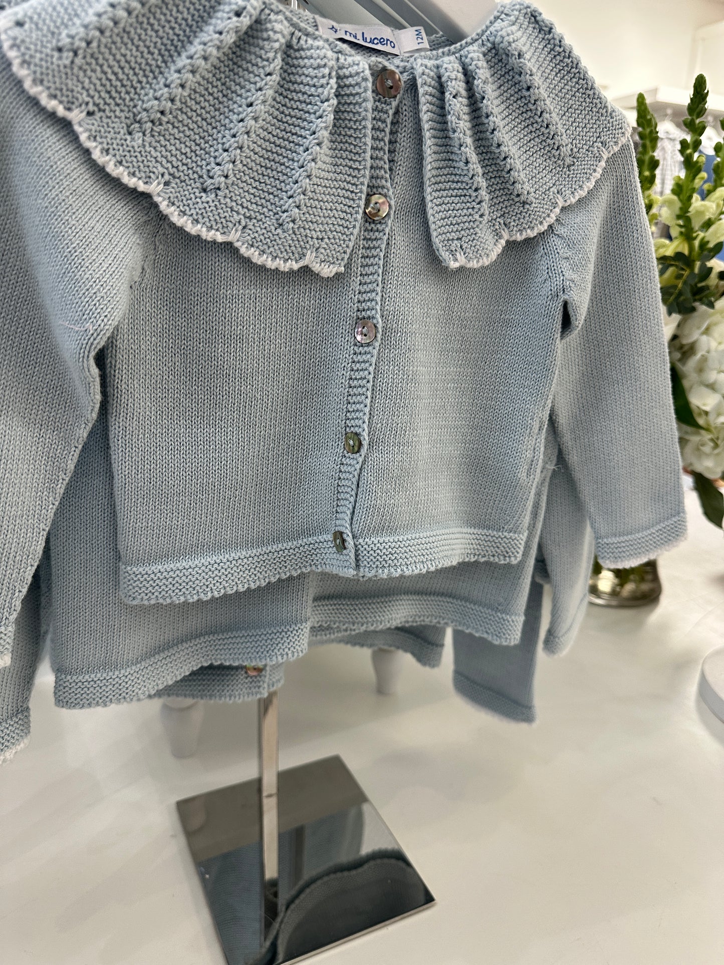 Light Blue and White Scalloped Collar Cardigan