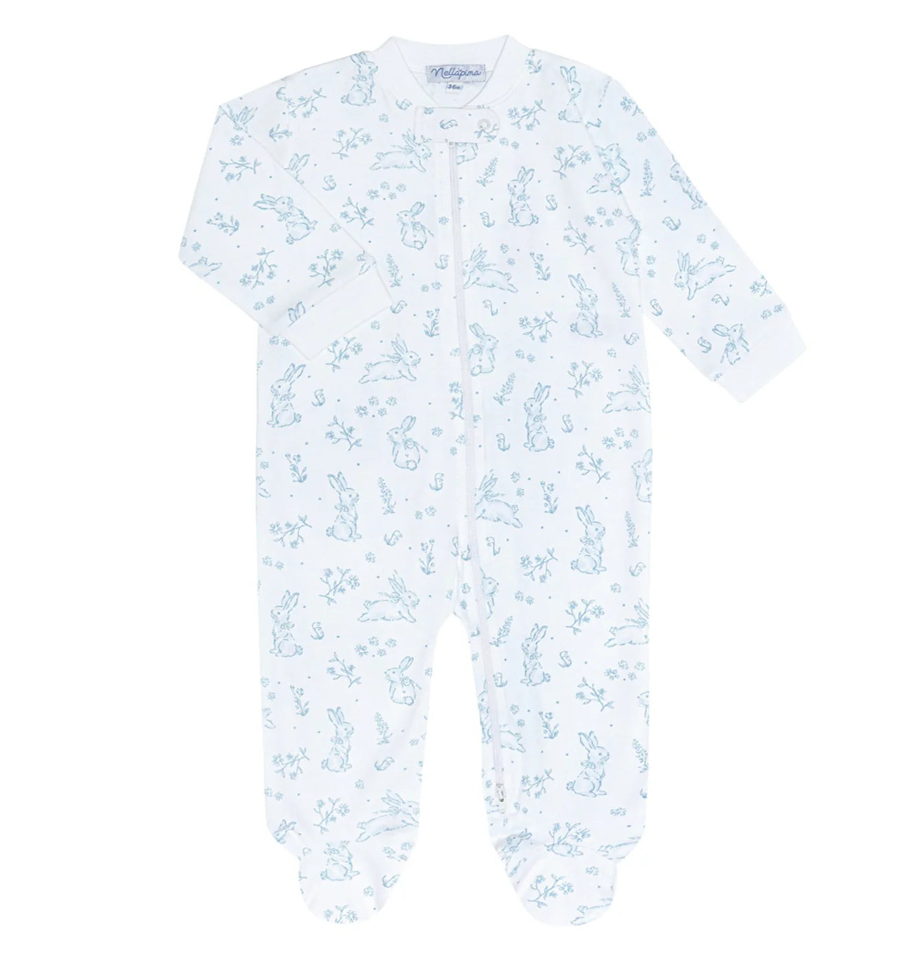 Blue Bunny Toile Zipper Footie - Blue