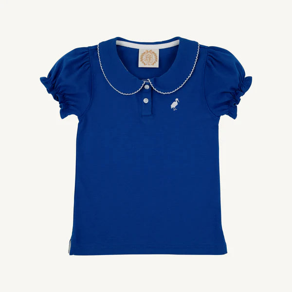 Maude's Peter Pan Collar Polo - Puff Sleeve - Royal/Worth Ave White