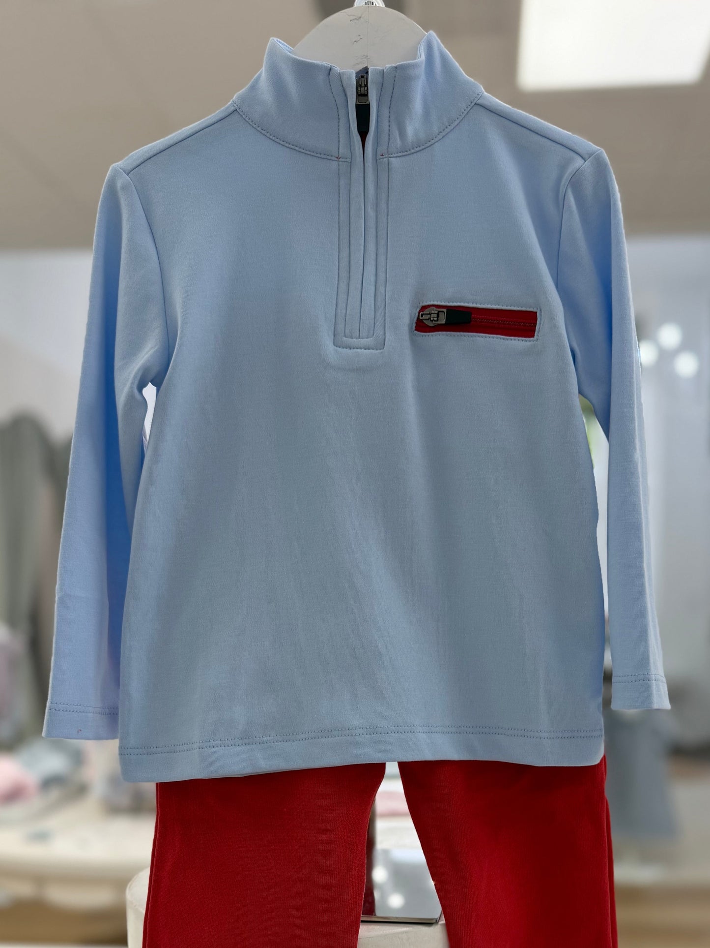 Hudson Half Zip- Blue with Red Zipper