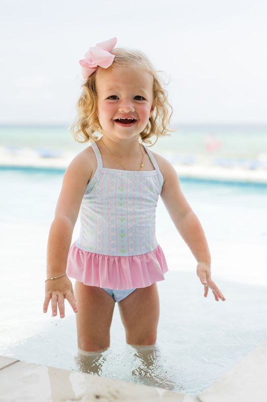 Blue Floral Scallop Skirted One Piece Swim *PRESALE*