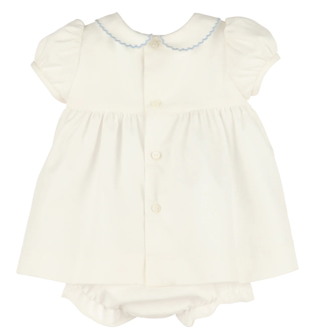 Honeycomb Smocked Dress - Ivory with Blue