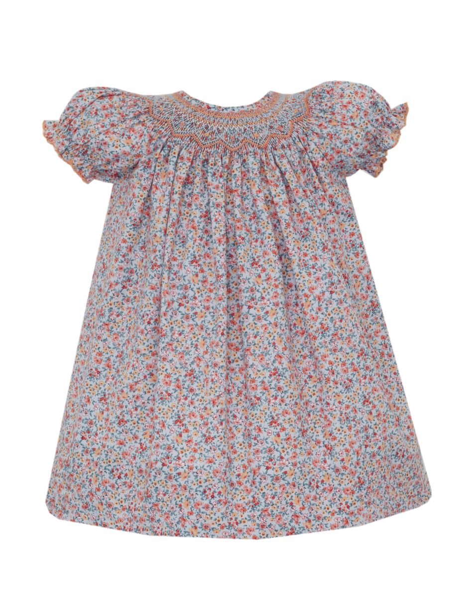 Alice - Light Blue & Orange Floral Bishop Dress *PREORDER SHIPS JULY*