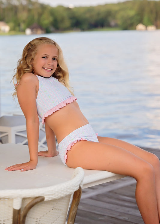 Lila Two Piece Swim - Blue Floral Scallop Two Piece Swim *PRESALE