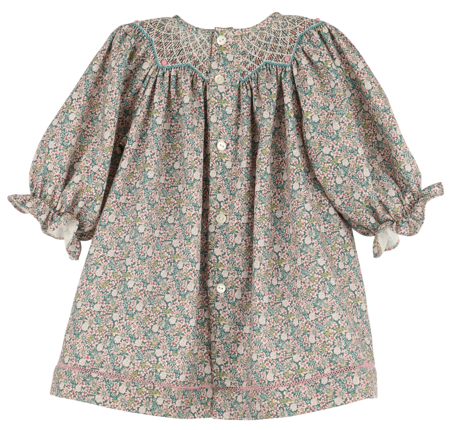 Forest Floral Smocked Bishop - Teal