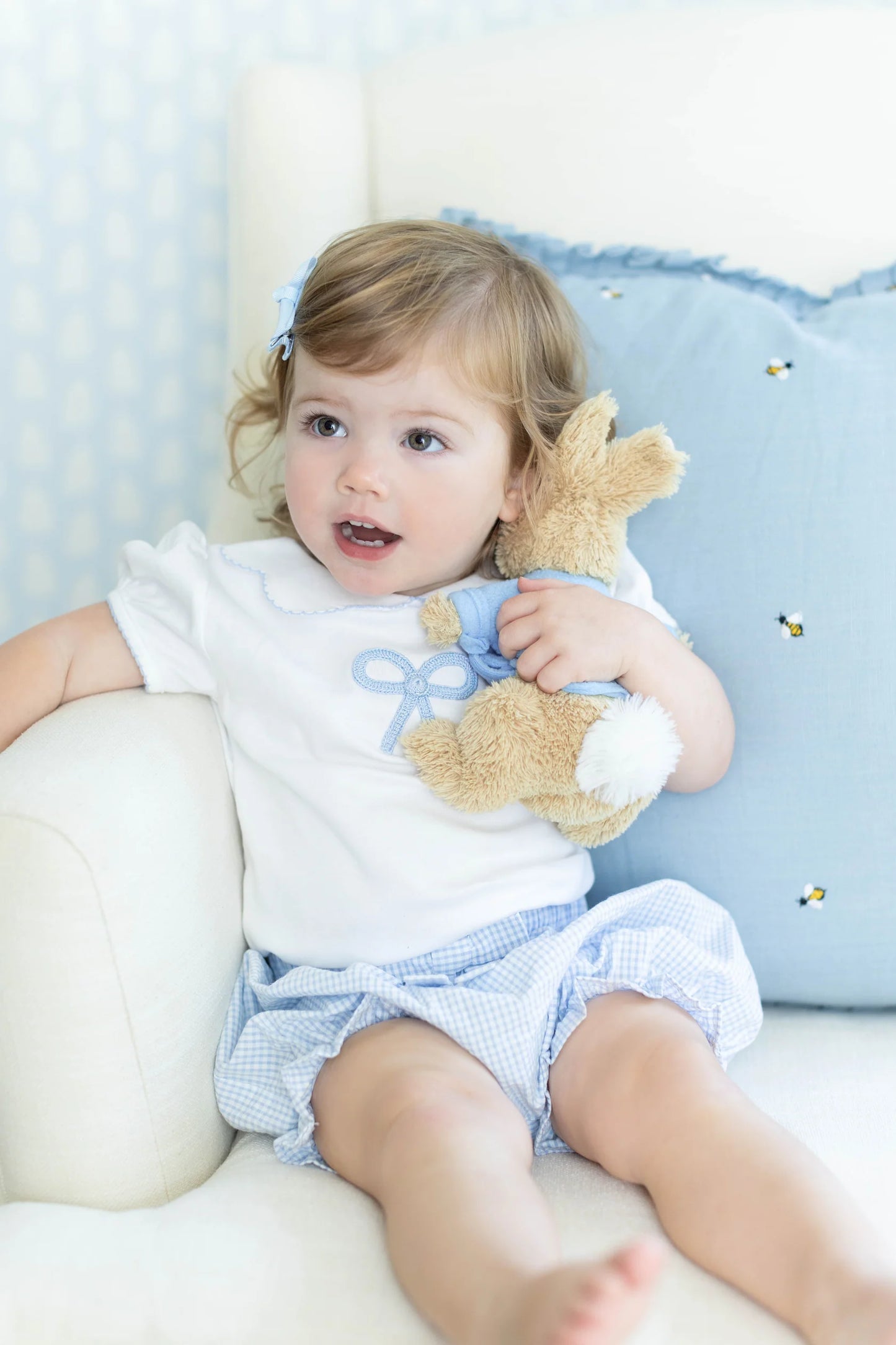 Crochet Peter Pan Blouse - Blue Bow