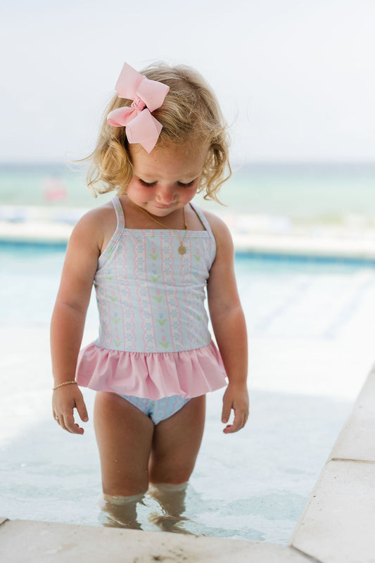 Blue Floral Scallop Skirted One Piece Swim *PRESALE*