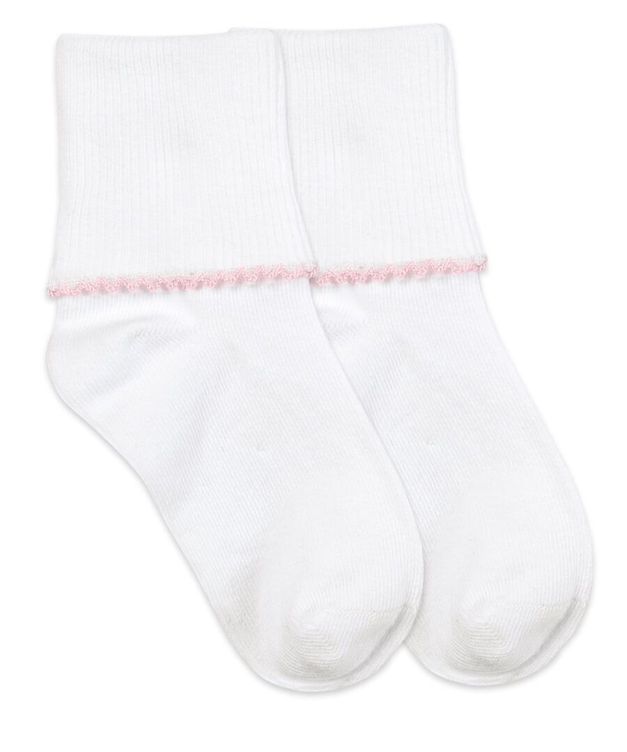 Pink Tatted Edge Turn Cuff Sock