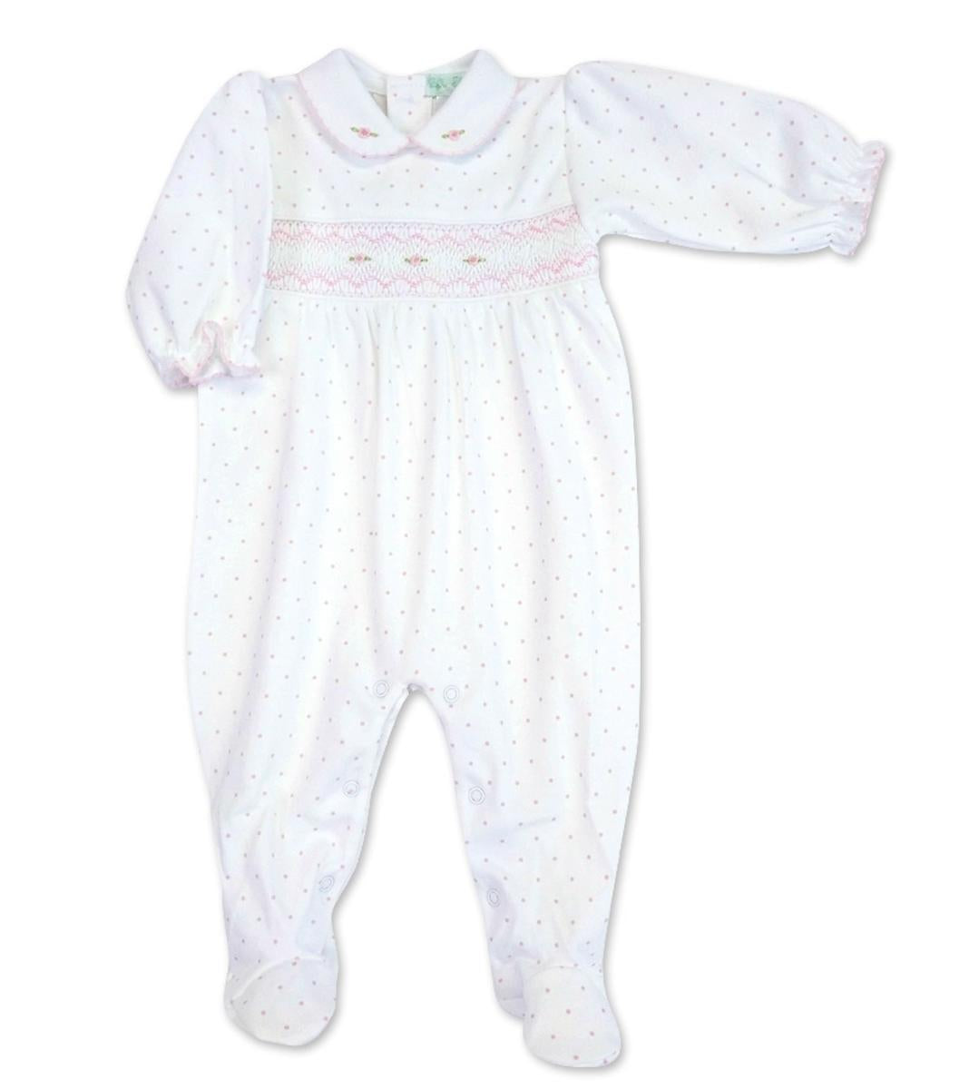White Smocked Roses Footie