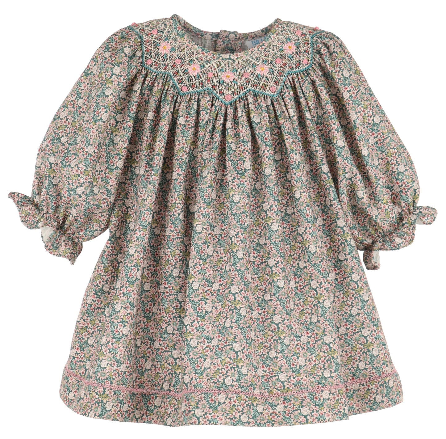 Forest Floral Smocked Bishop - Teal