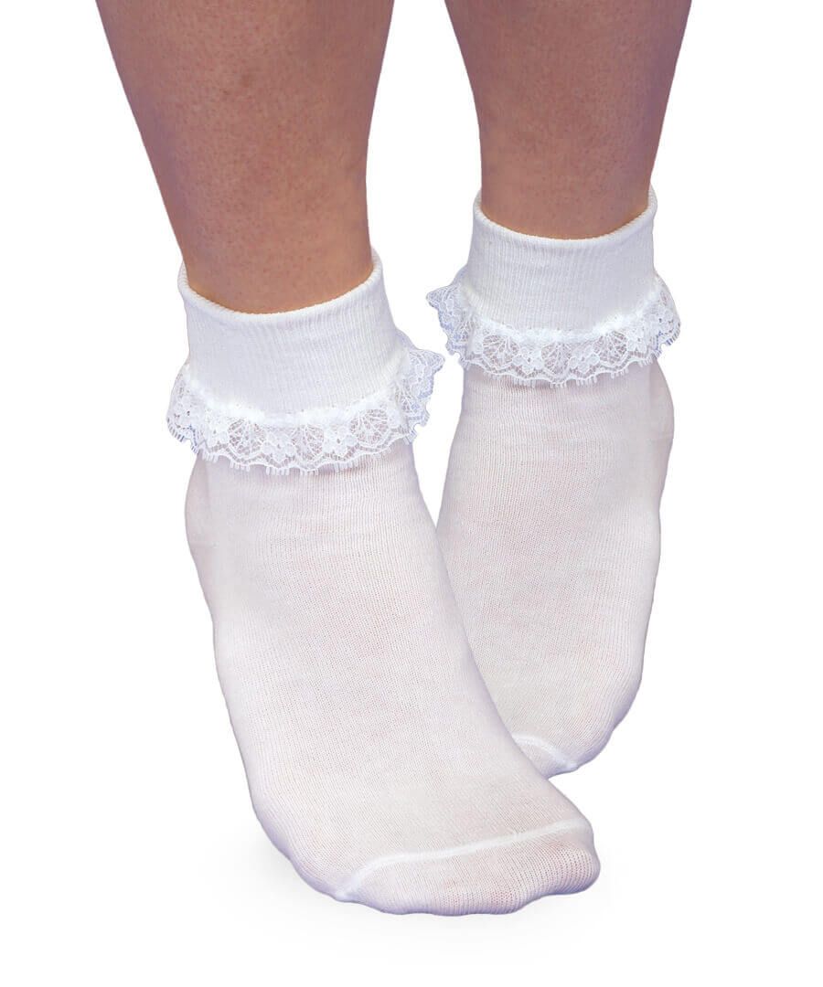 Simplicity Lace Turn Cuff Sock- White