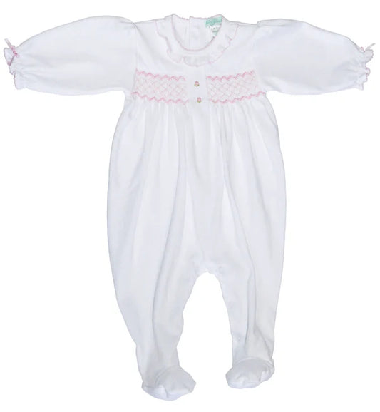 White Smocked Roses Footie