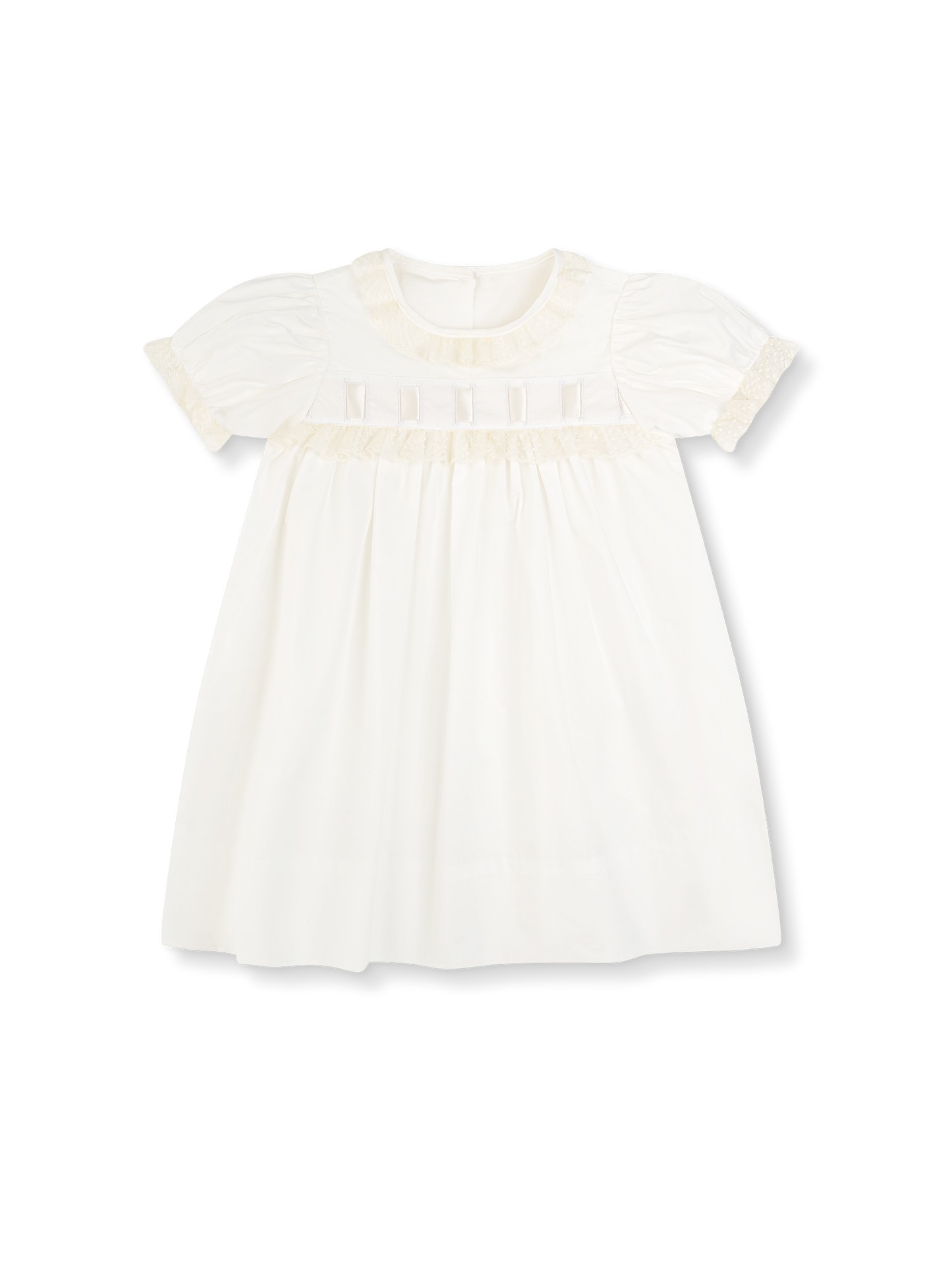 Paris Dress- Blessings White with Ecru Ribbon and Lace