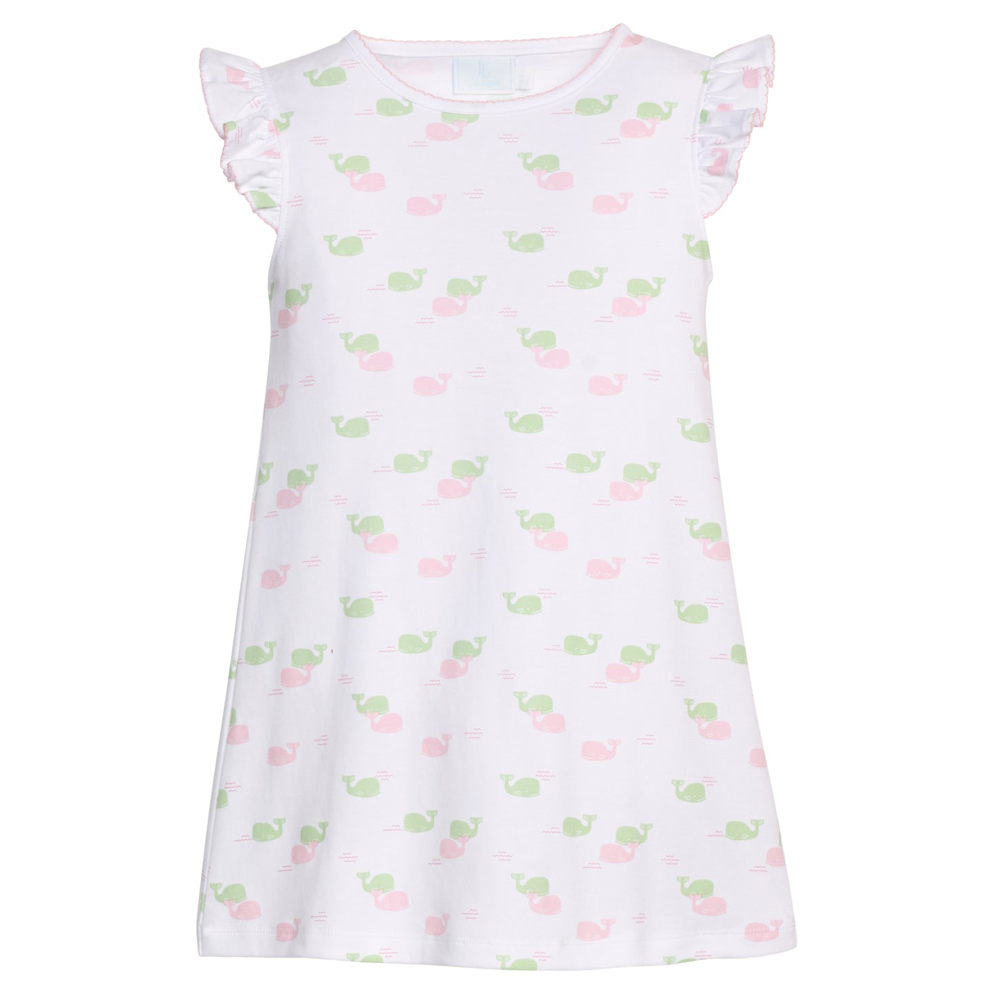 Printed Angel Sleeve Dress - Pink Whales