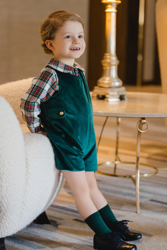 Emerald Green Velvet and Tartan Jon Jon Set