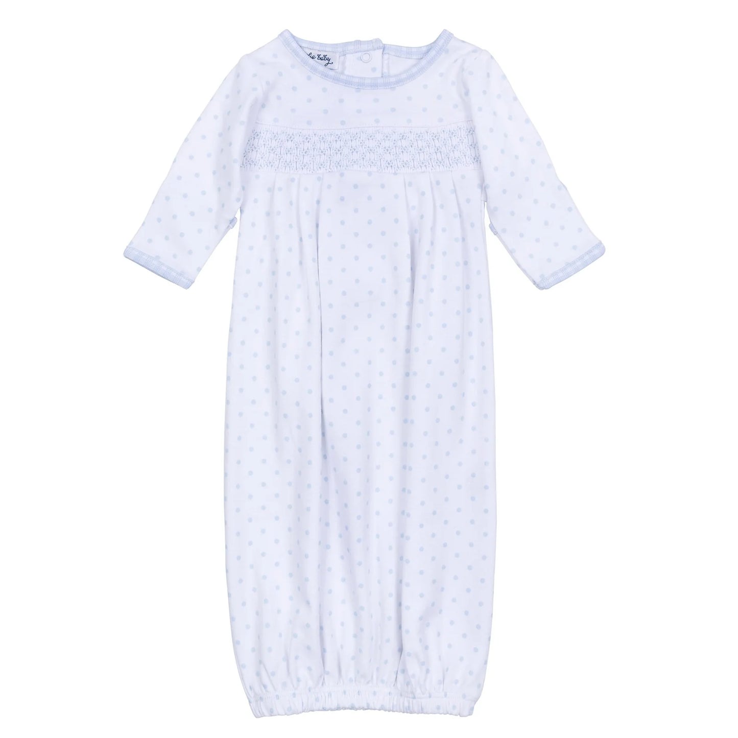 Gingham Dots Smocked Gown-Light Blue