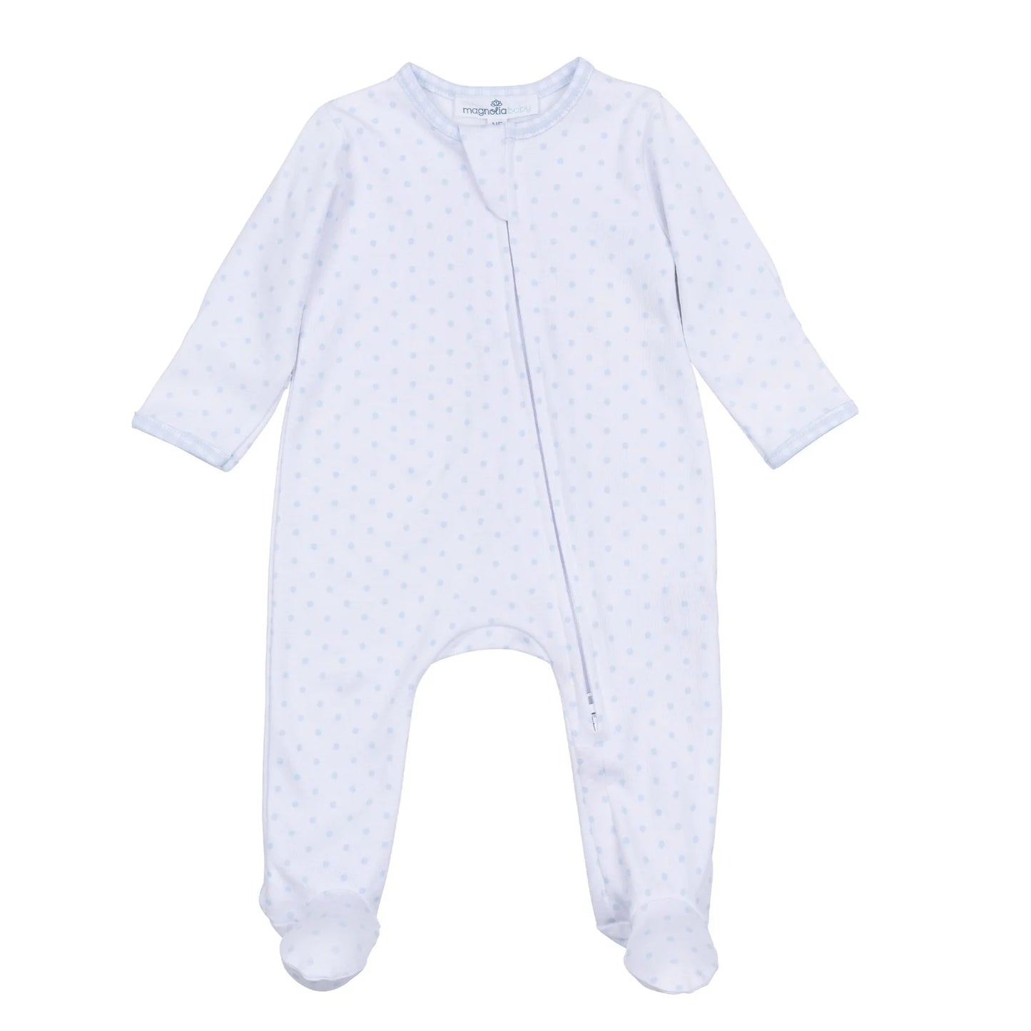 Gingham Dots Zip Footie-Light Blue