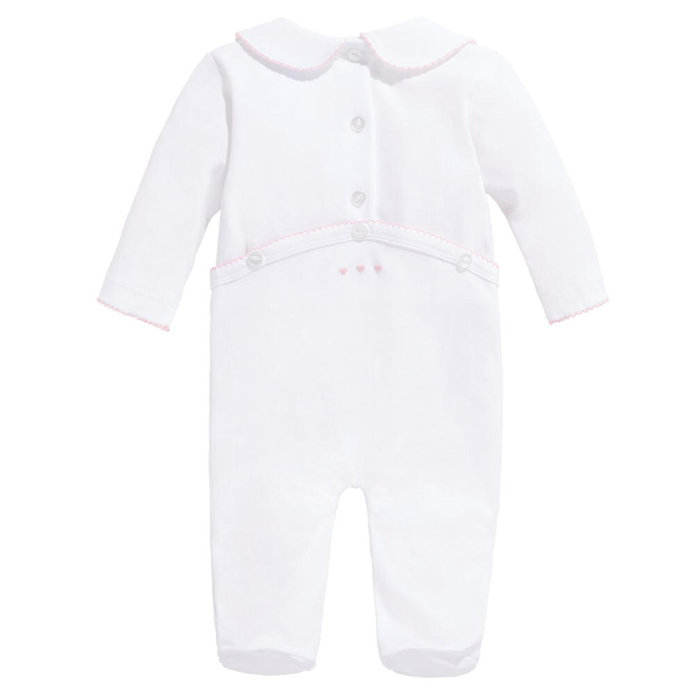 White with pink heart footie