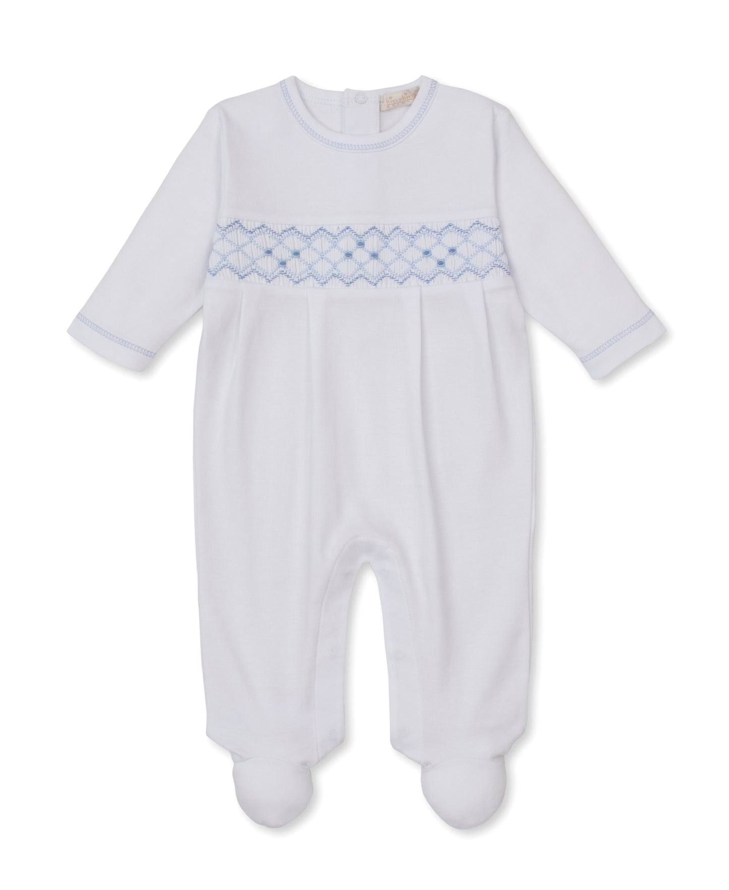 Kissy Kissy- White/Blue Smocked Footie