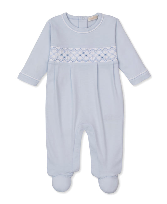 Kissy Kissy- Blue/White Smocked Footie