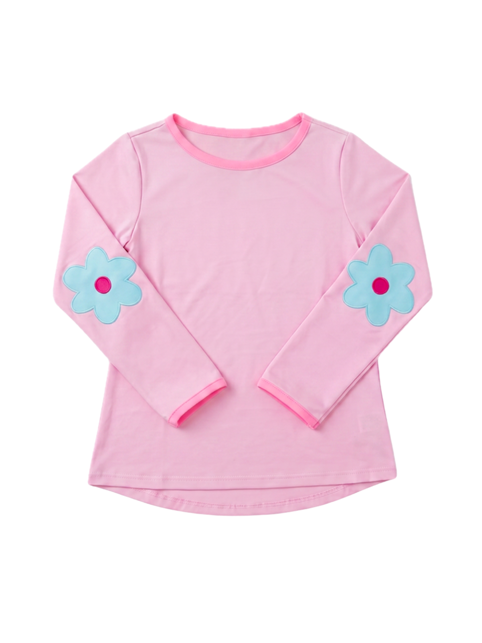 Kylie Long Sleeve Tee-Cotton Candy Pink with Flower Patch