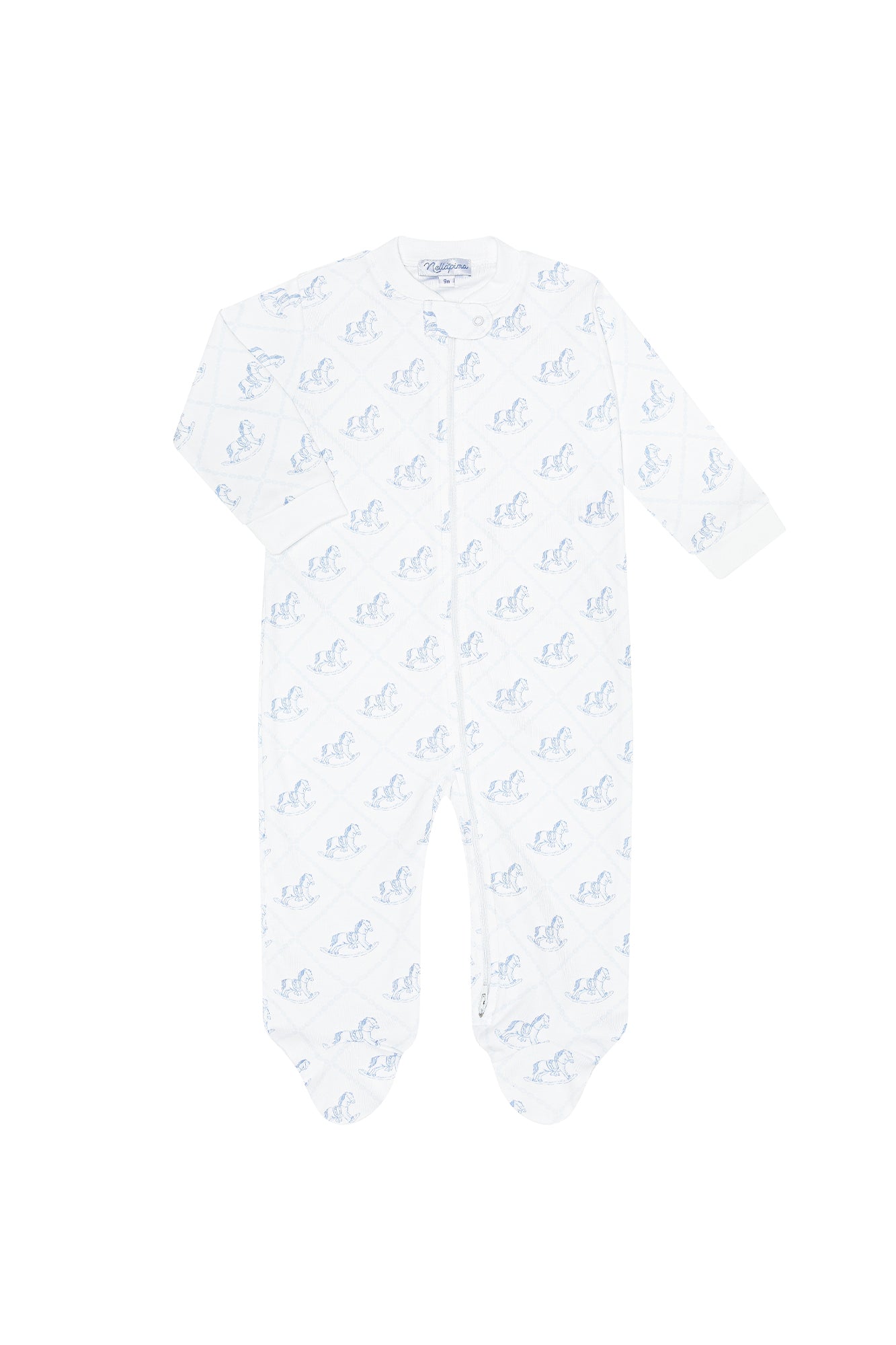 Blue Rocking Horse Zipper Footie