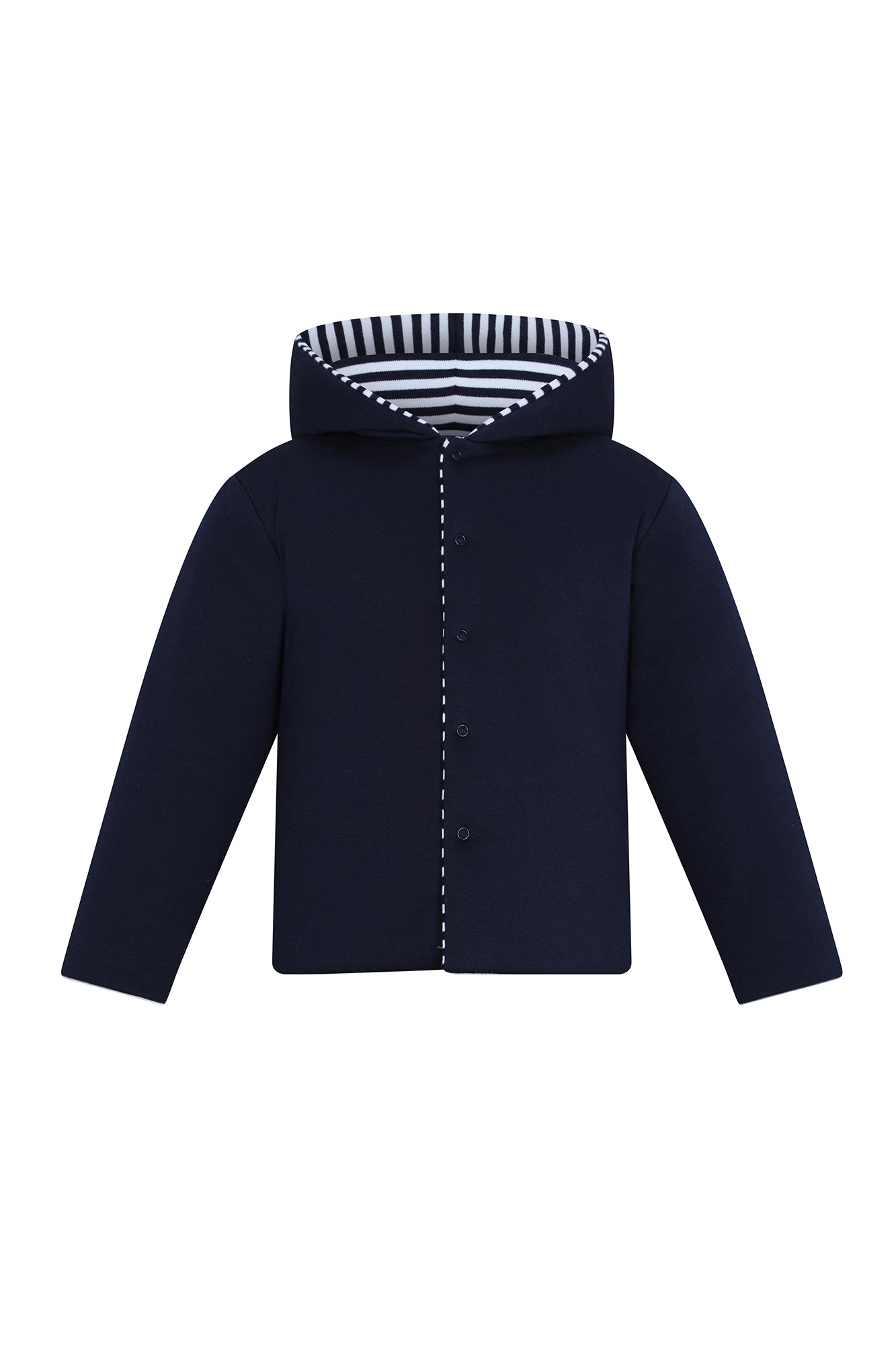 Reversible Pima Stripe Hooded Jacket-Navy