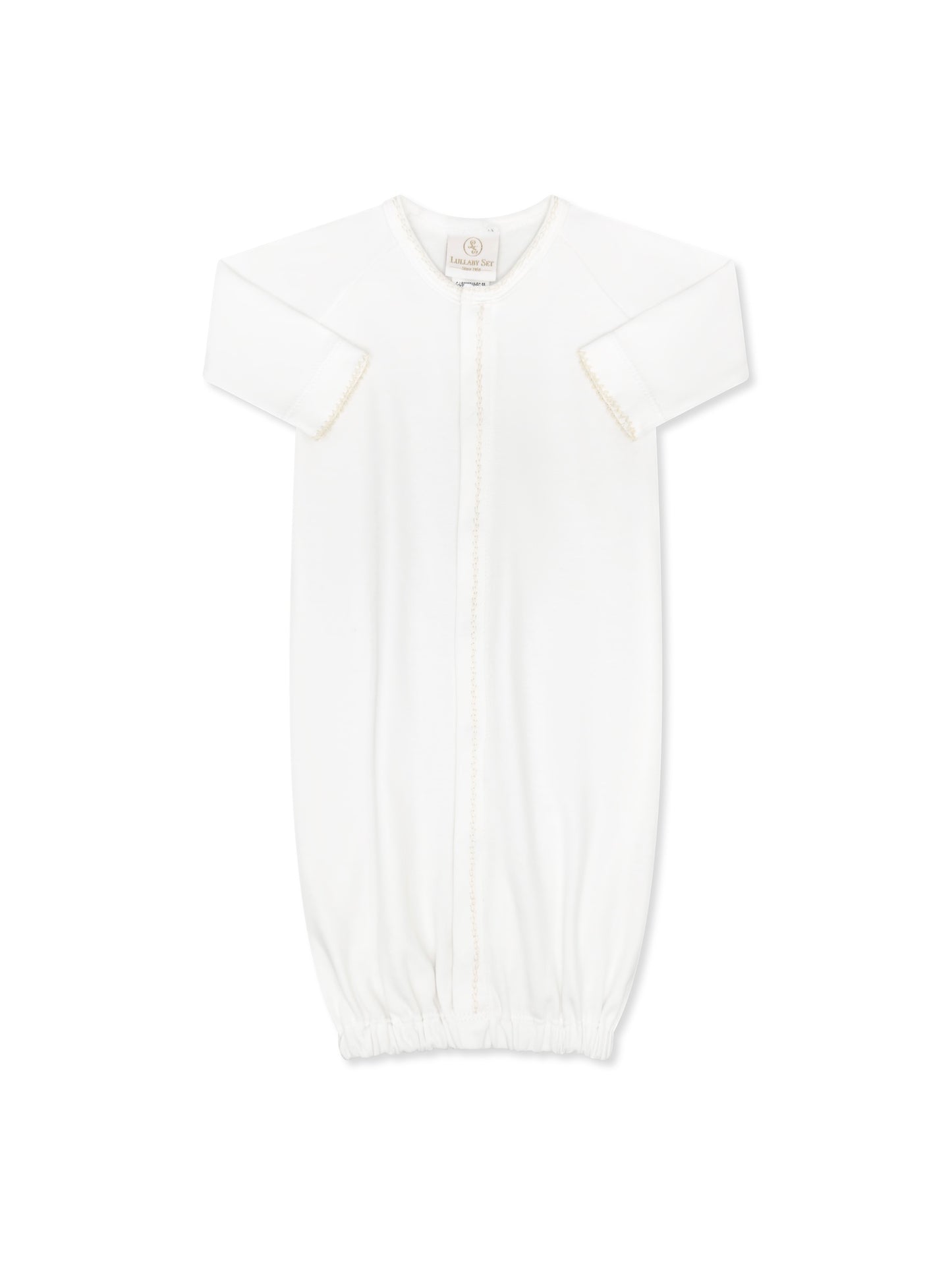 Snuggle Me Saque-White with Ecru Featherstitching (One Size)