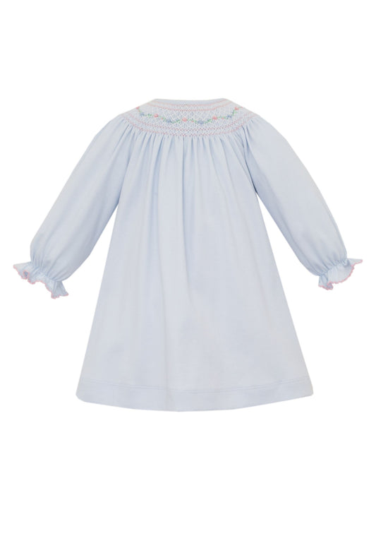 MERY BLUE SMOCKED BISHOP DRESS L/S
