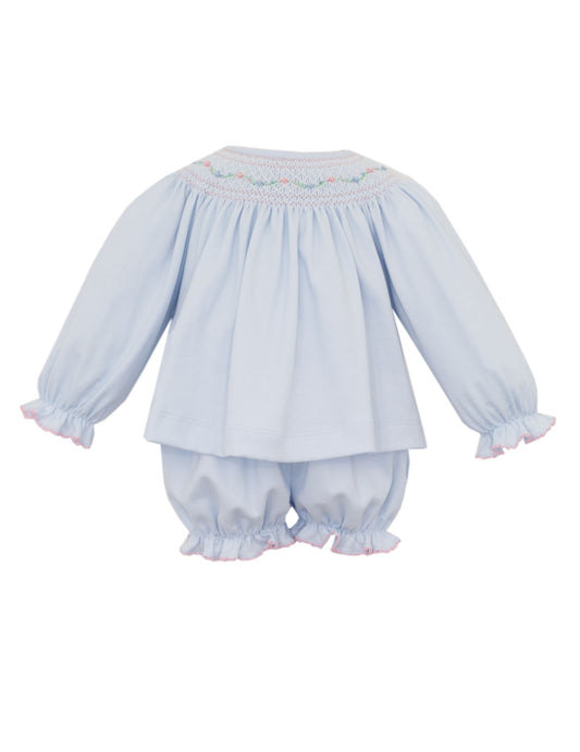 MERY BLUE SMOCKED BLOOMER SET L/S