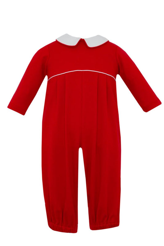 Red knit boy´s long romper